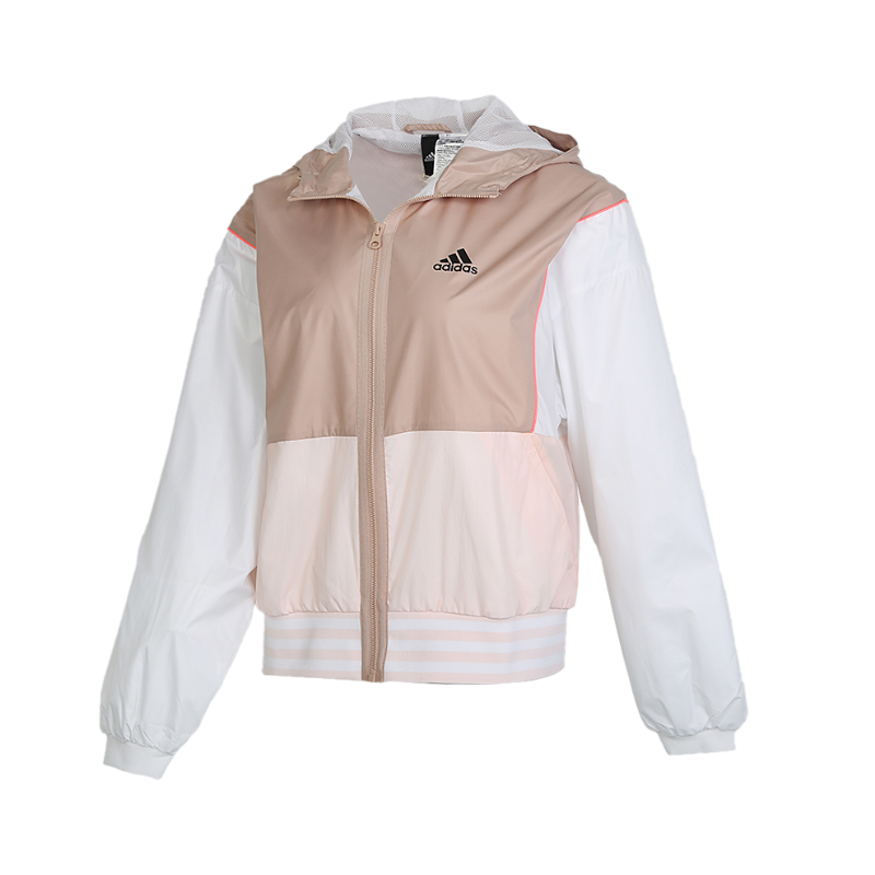 阿迪达斯外套女装2022春季新款运动服拼接连帽上衣梭织夹克GF0127