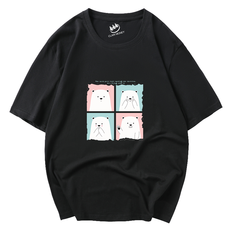 CLAW MONEY 短袖男时尚宽松熊本熊印花T恤潮流百搭休闲情侣装上衣