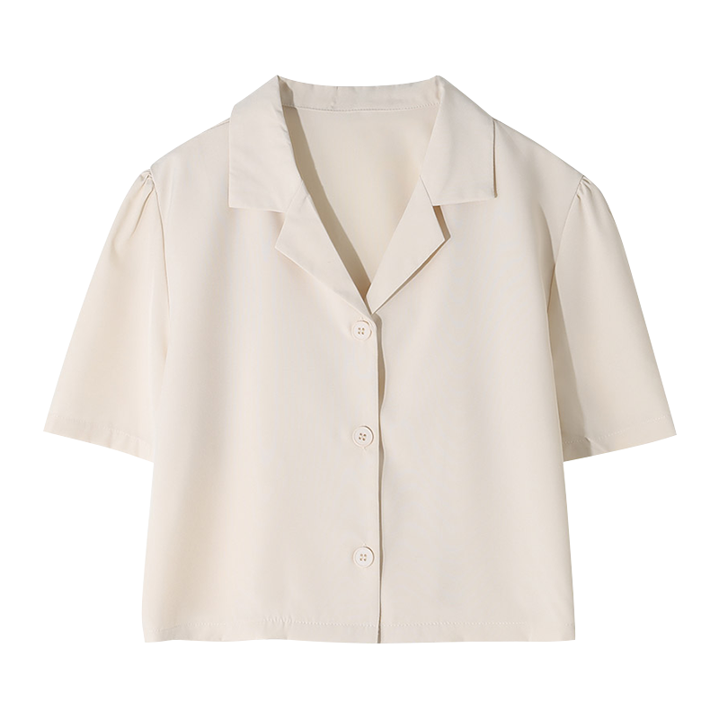 秋壳法式设计感小众西装领短袖雪纺白色衬衫女新款2022年韩风上衣