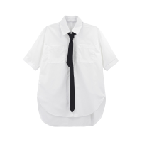 秋壳学院风领带白色衬衫女夏新款jk制服短袖设计感小众中长款衬衣