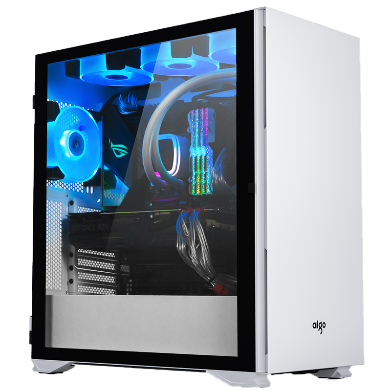 爱国者YOGO K1 白色(侧透)+银河T360水冷黑色+3个彩虹V1风扇黑色 U3电竞机箱DIY组装整机电脑游戏商务