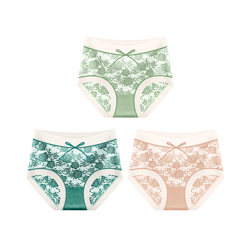洁丽雅女士内裤全棉裆新款春秋薄款透气三角性感蕾丝大码少女裤