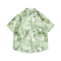 秋壳国潮牌花卉渐变短袖衬衫女夏季情侣装设计感夏威夷衬衣外套潮