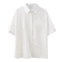 秋壳雪纺短袖衬衫女夏季韩版学生面试工作服白色垂感职业正装衬衣