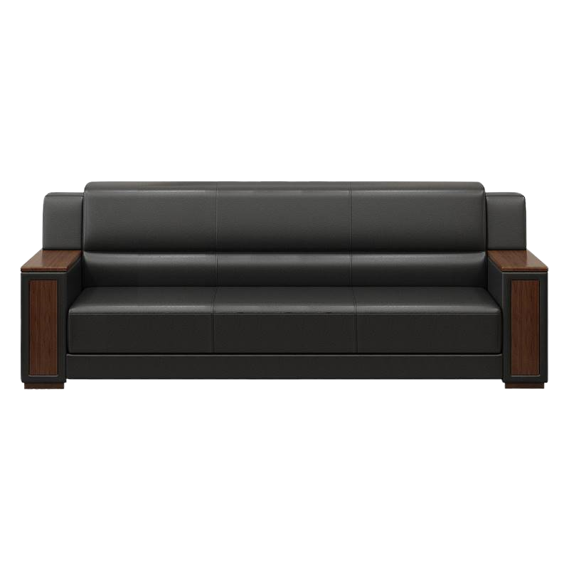 易企采 三人位加厚西皮 办公实木框架办公沙发商务会客洽谈中式办公室接待沙发