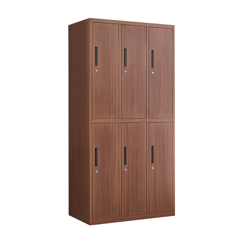 尔迈 宿舍更衣柜公寓柜储物柜带锁存包柜鞋柜职员更衣柜存放柜 深胡桃色六门更衣柜