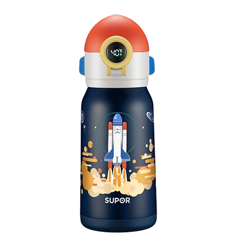 苏泊尔(SUPOR)儿童保温杯抗菌不锈钢大容量水杯吸管双盖两用智能显温学生幼儿园便携 KC60HN20/KC60HN23