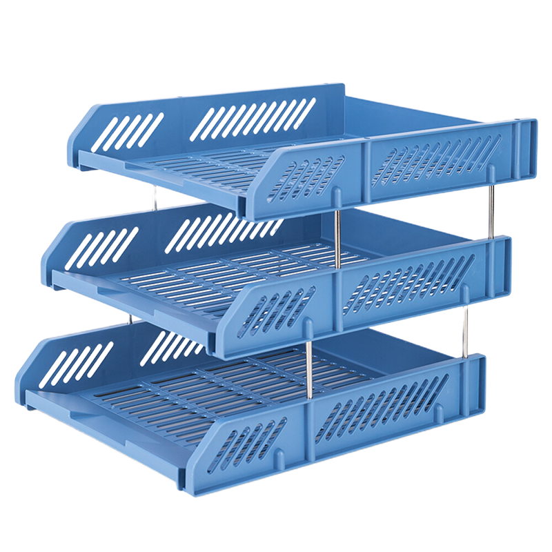 得力deli) 9209 文件座三层塑料横式文件框档案整理资料收纳架 随机颜色