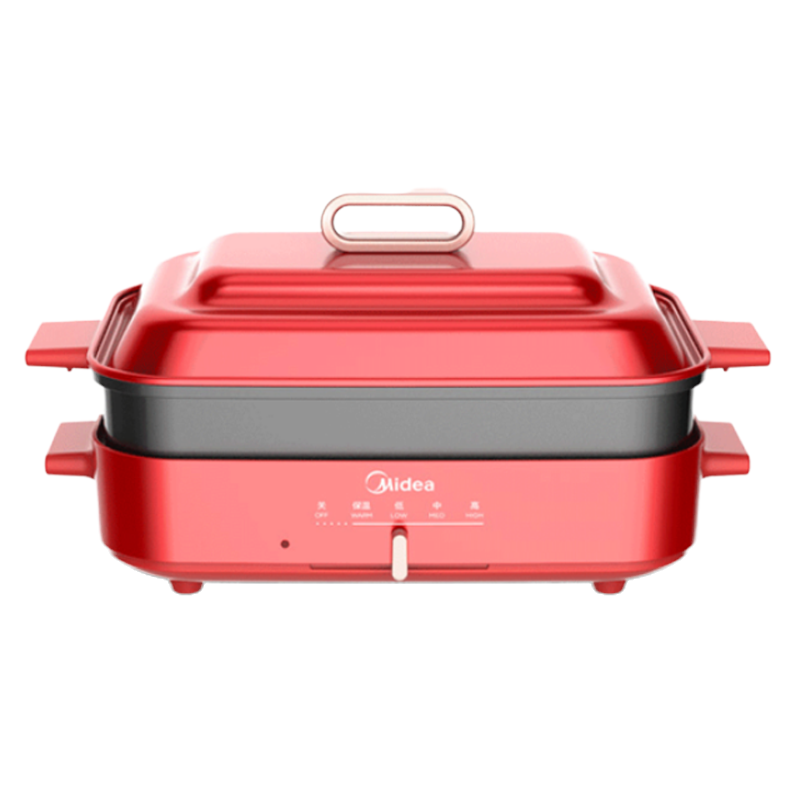 美的多功能料理锅电烧烤肉锅网红锅家用煮炒煎电火锅一体电煮锅DY3020P201R红色款标配火锅盘