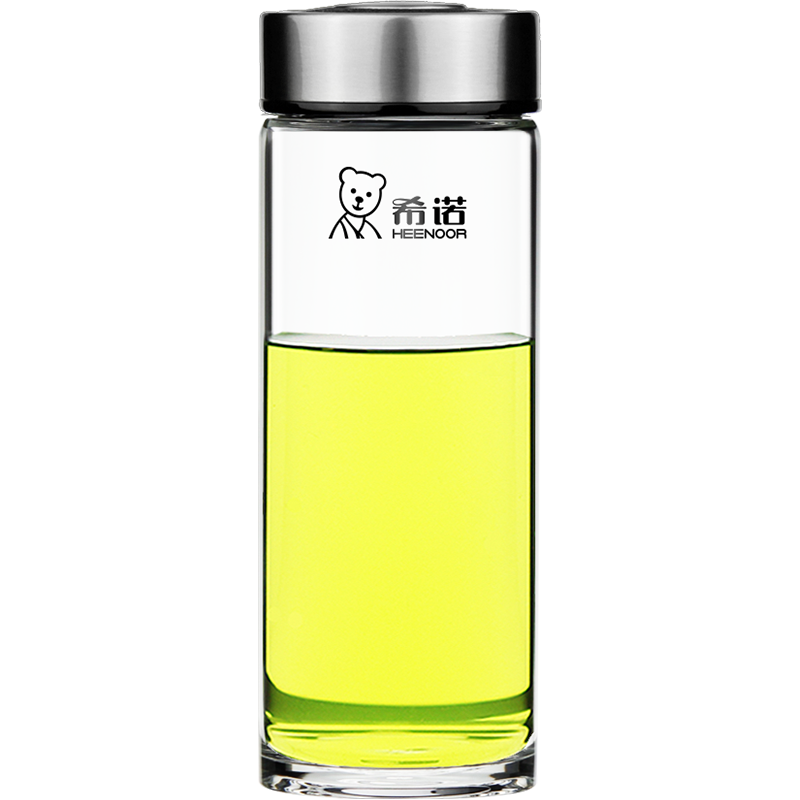 希诺单层玻璃杯加厚带盖茶水杯高硼硅玻璃杯便携防漏玻璃杯子男女士时尚休闲杯正品防漏水办公商务车载口杯可爱小巧茶杯子
