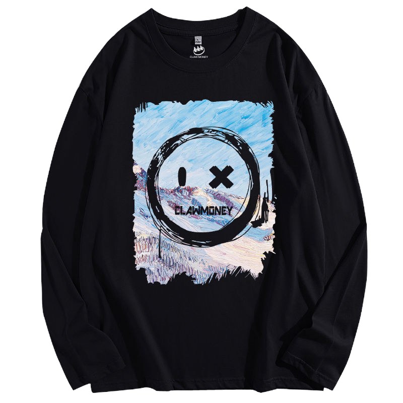 Claw Money长袖T恤男纯棉圆领时尚潮流印花多色百搭打底衫