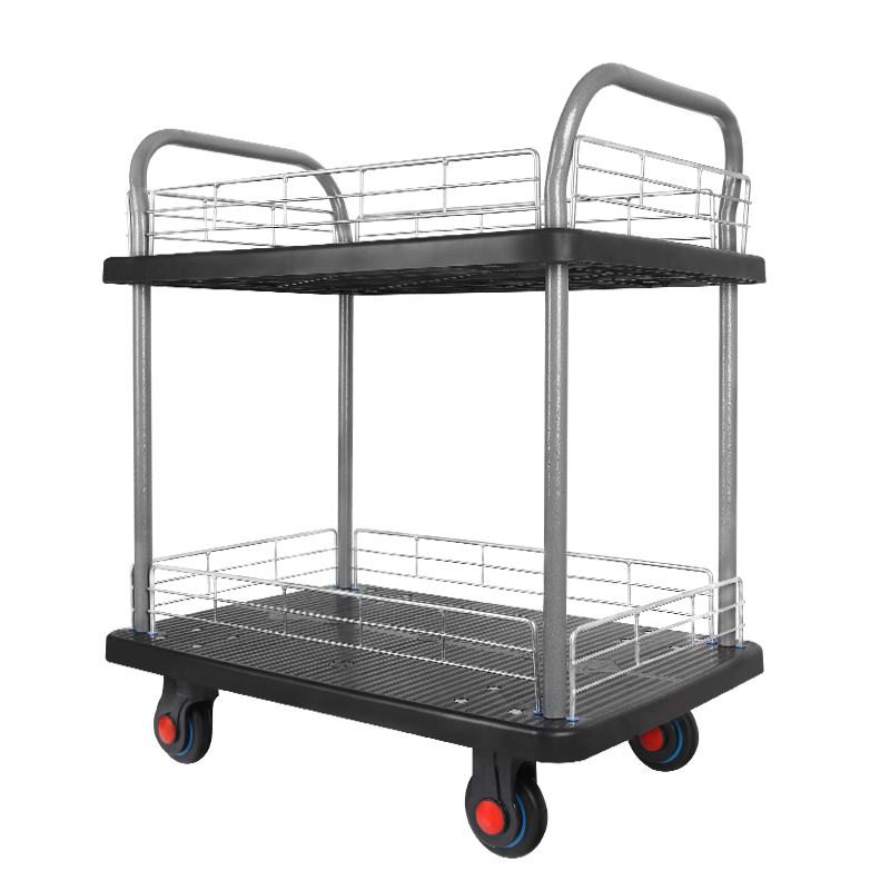 新越昌晖平板车小推车手推车双层货车搬运车小拖车拉杆车护栏车双扶手物料车 C7076