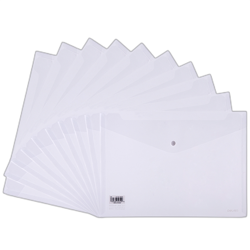 得力 A4加厚透明按扣文件袋 防水资料袋收纳袋 纽扣文件袋 10个/包 8308透明(BY)