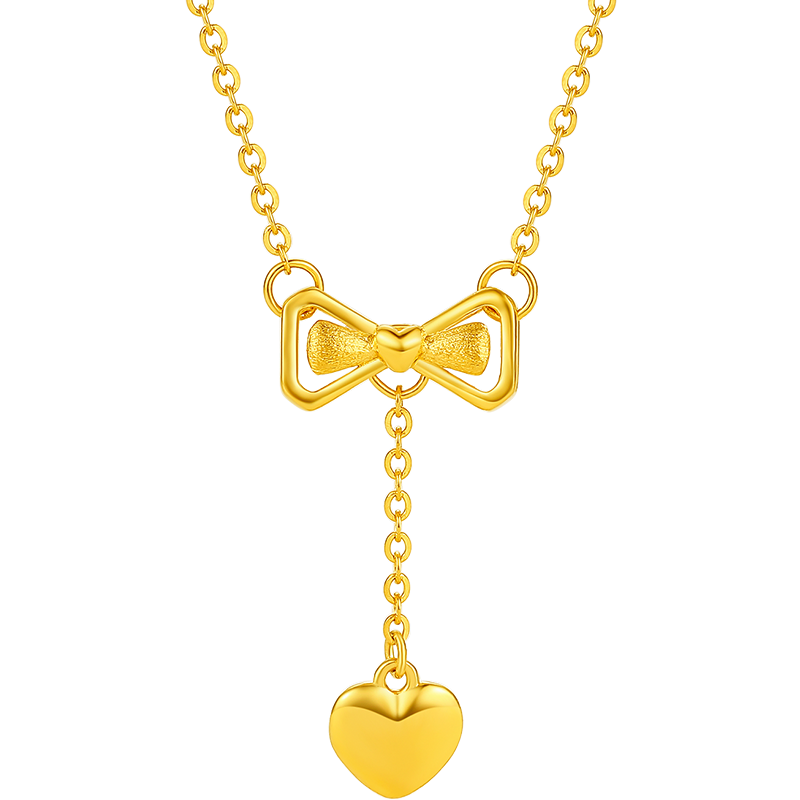 周大生黄金项链女足金5G极光金流苏爱心蝴蝶结套链送女友