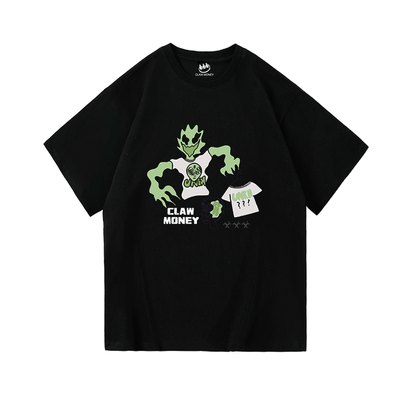 CLAW MONEY 短袖T恤男夏季新款纯棉印花圆领半截袖体恤宽松上衣潮