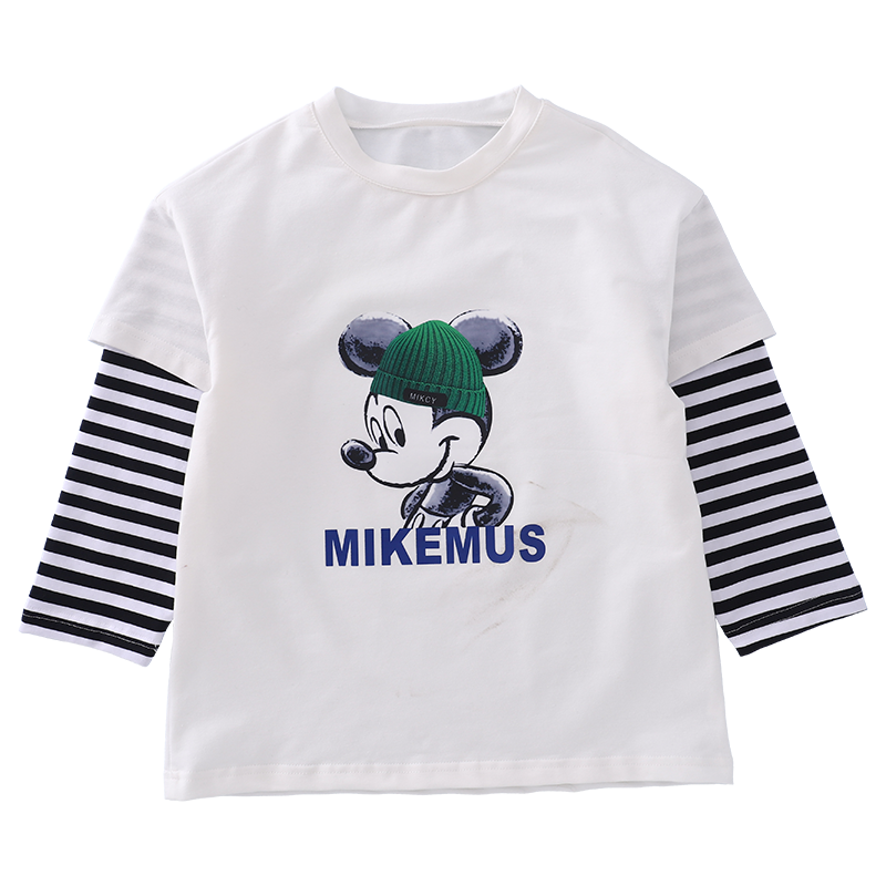 龙之涵男童假俩假T恤儿童洋气长袖T恤2022新款女童春秋季儿童装卫衣