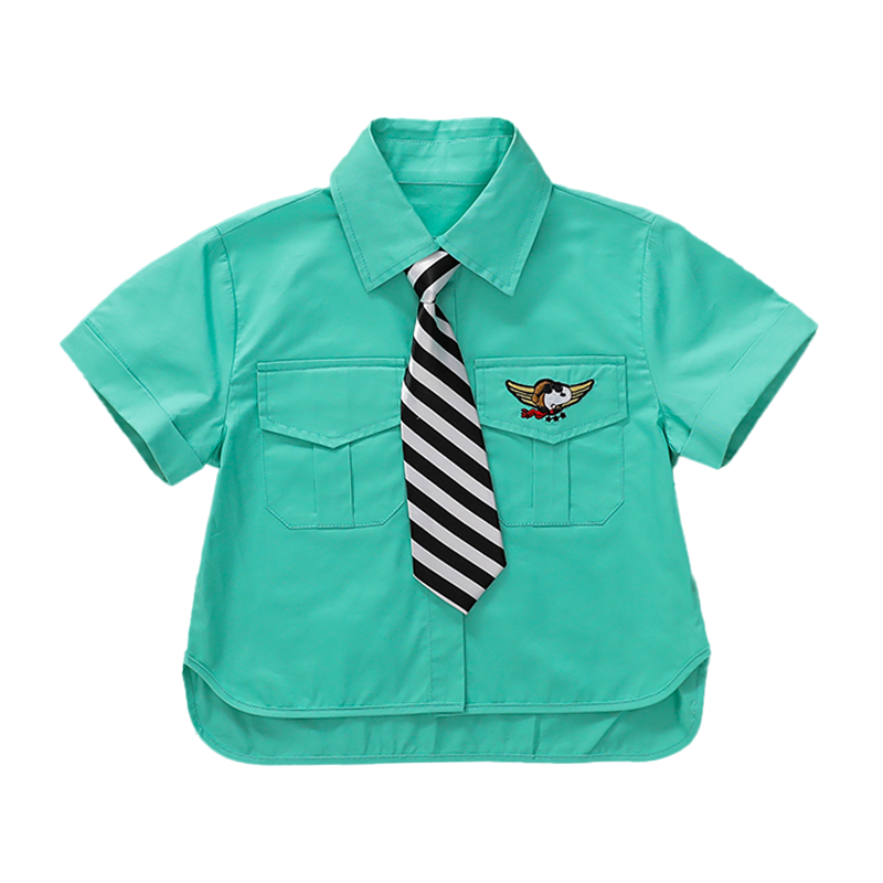 史努比(SNOOPY)儿童中大童短袖休闲衬衫时尚带领带衬衫L012