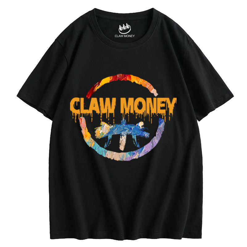 CLAW MONEY夏季短袖t恤男士潮牌纯棉圆领印花半袖青年情侣上衣