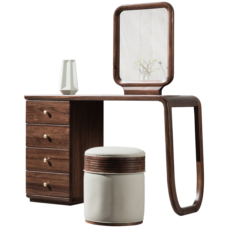 梵宜 梳妆台 实木梳妆台 中式黑胡桃木梳妆台化妆台梳妆桌凳组合卧室精品家具8C02#