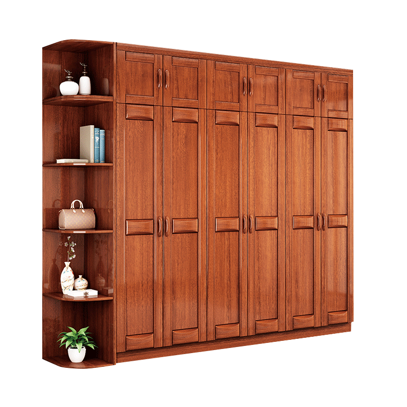 梵宜金丝胡桃木衣橱中式推拉门木质衣柜602现代简约柜子家用卧室组装