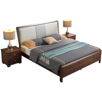 梵宜 床 实木床 北美黑胡桃木床1.8米1.5m单双人床高箱储物床卧室精品家具8A21#