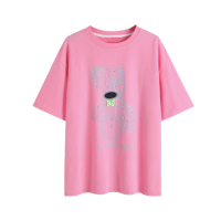 CACHE CACHE夏季新款别致烫钻蓝色小熊T恤设计感ins宽松显瘦上衣