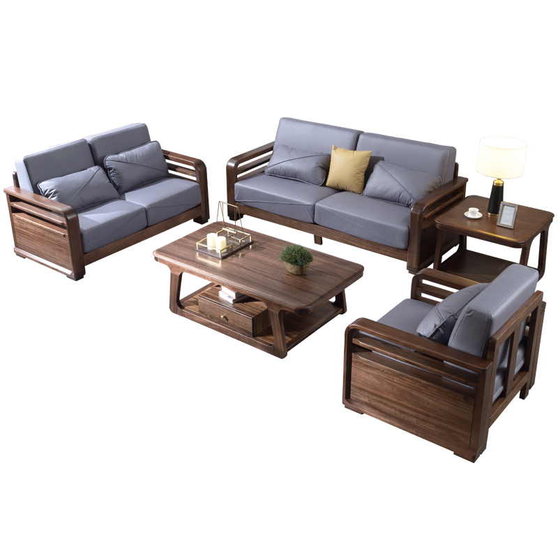 梵宜 沙发 北美黑胡桃木布艺沙发贵妃转角沙发大小户型简约客厅精品家具8W26#