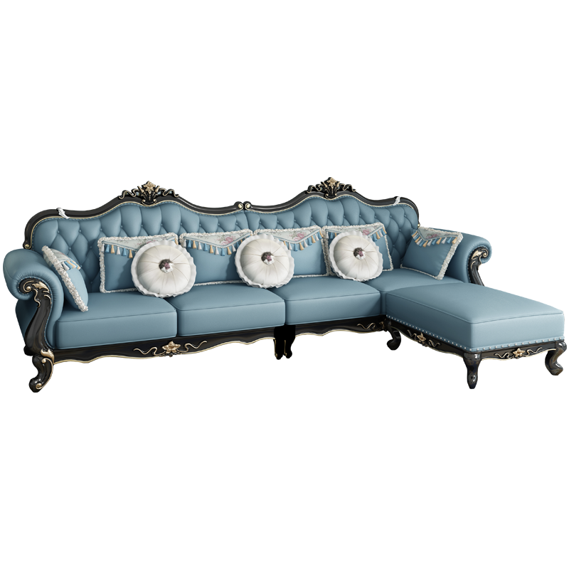 左右简约欧式沙发客厅家具真皮客厅沙发小户型四人位转角简欧牛皮U型沙发组合