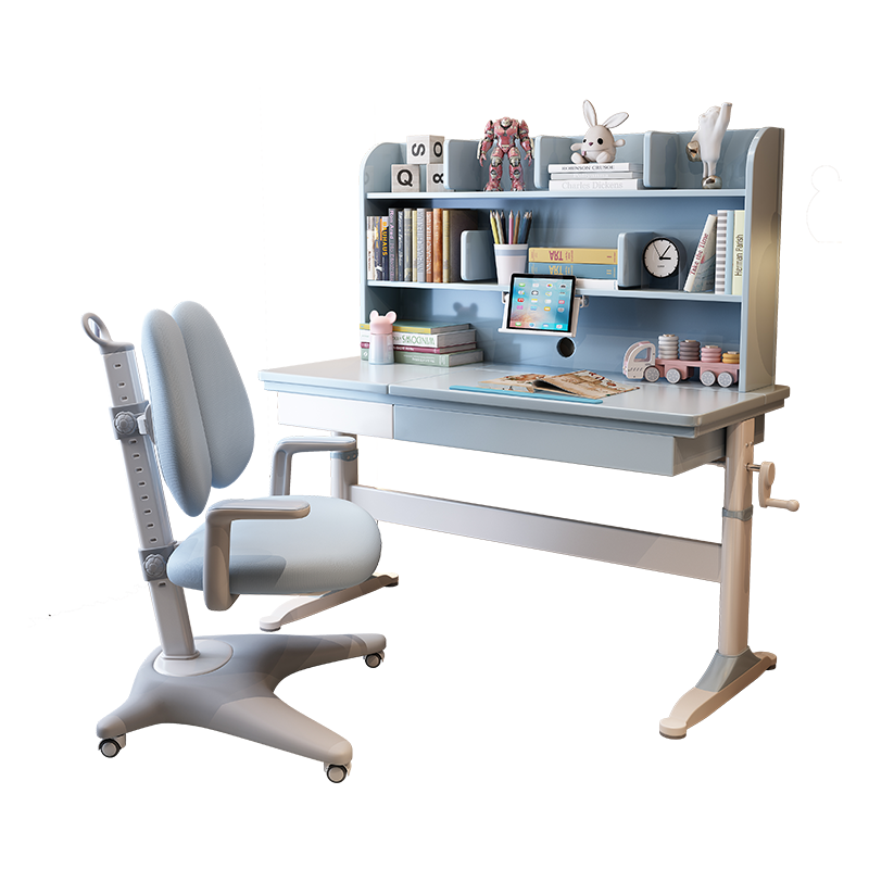 梵宜 实木书桌学习桌椅套装可升降带储物书架抽屉小孩写字桌小学生课桌写字台5013#
