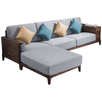 梵宜 沙发 北美黑胡桃木沙发大中小户型三人位贵妃转角布艺沙发组合简约中式客厅精品家具8W10#