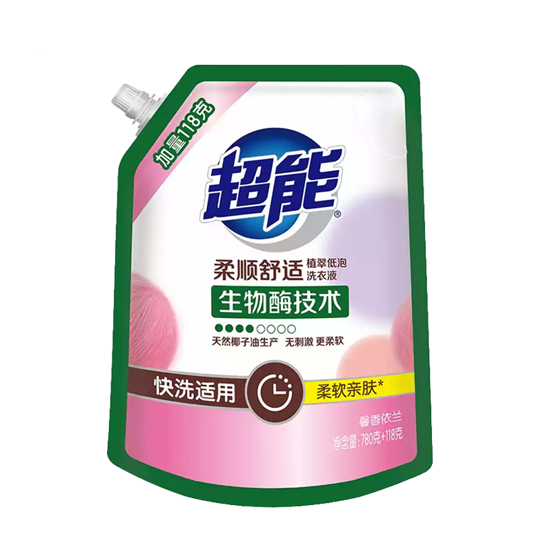 超能洗衣液898g亲肤柔软深层去污低泡易漂洗家用实惠装