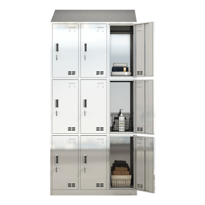 永格不锈钢斜顶更衣柜防尘柜办公储物柜员工鞋包寄存柜换衣柜 九门更衣柜