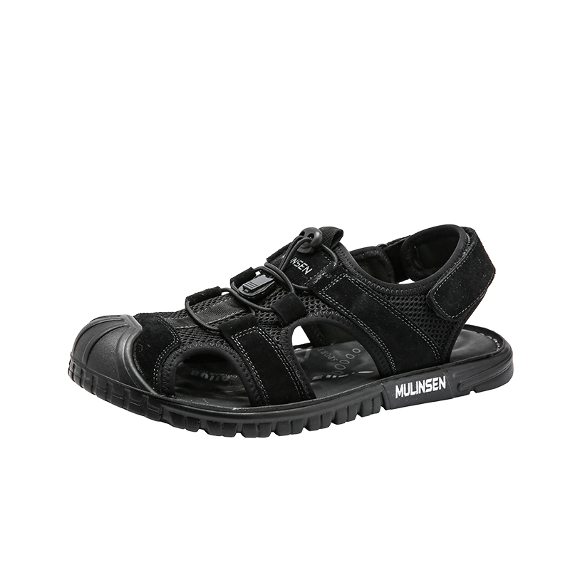 木林森新款凉鞋男夏季款真皮包头洞洞鞋软底防滑皮凉鞋男士休闲沙滩鞋