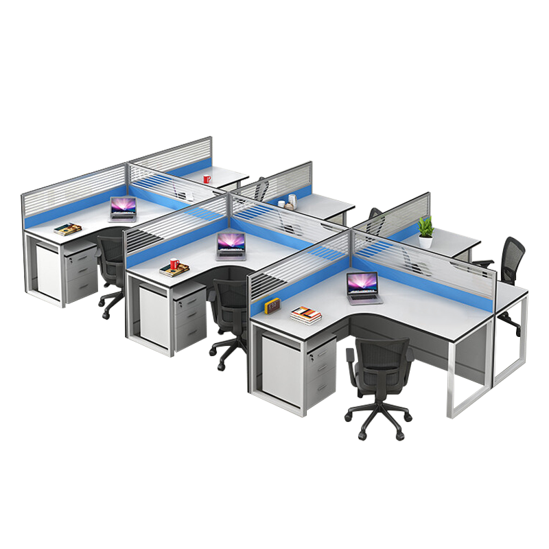 永格职员办公桌屏风办公桌员工桌工作位现代简约蓝天之镜系列-干字型六人位