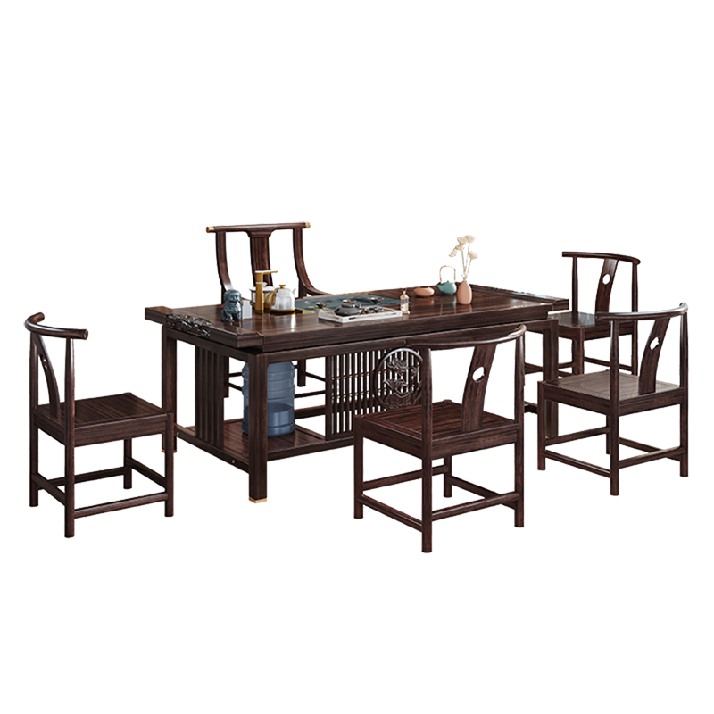 月影梳桐新中式实木茶桌乌金木现代简约办公室家用阳台茶具套装一体泡茶台