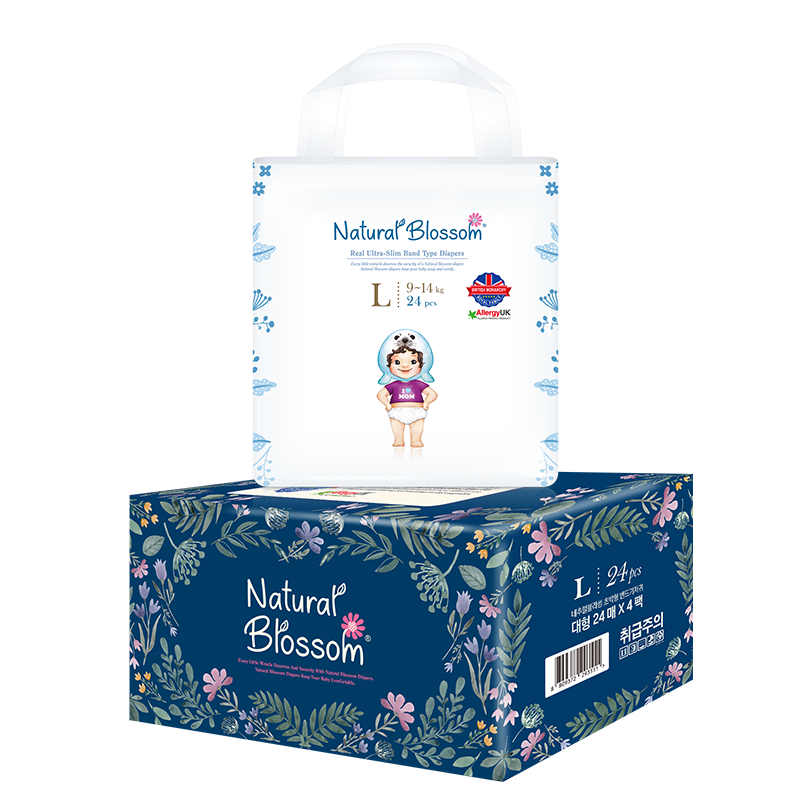 韩国自然花蕾纸尿裤XL码箱装96片大码超薄透气瞬吸男女宝宝通用防侧漏