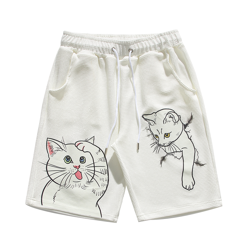 Claw money夏季新款潮牌五分裤男士大码沙滩裤印花个性外穿短裤男