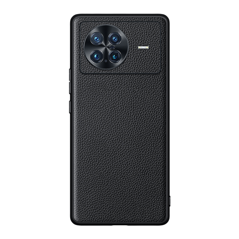 魅爱琳 VIVO X80手机壳 X80Pro保护套外壳 商务荔纹真牛皮后壳 简奢轻薄全包防摔软边 镜头保护 手机套
