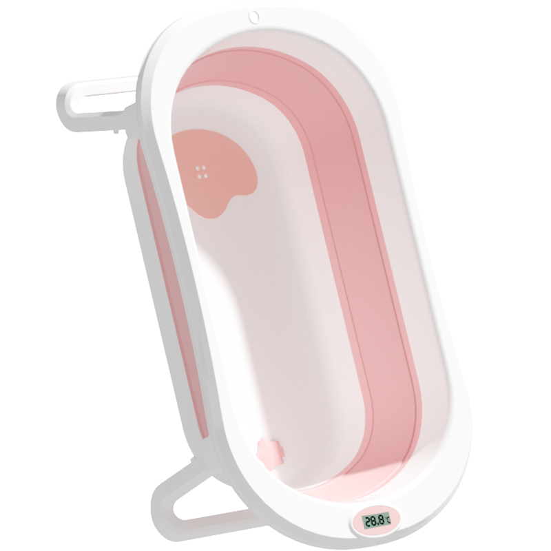 DuDi/青蛙嘟迪 母婴幼儿婴童浴盆新生幼儿浴盆可坐躺宝宝折叠感温沐浴盆浴垫套装 粉色+虎虎生威