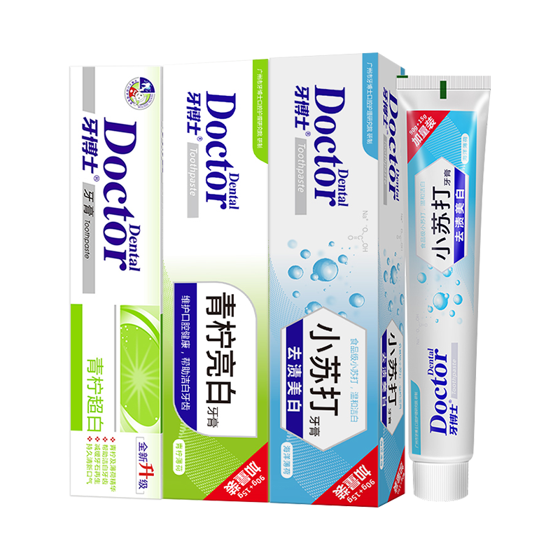 牙博士大容量家庭牙膏套装(盐白105g*2+青柠超白105g*2+小苏打105g*2)