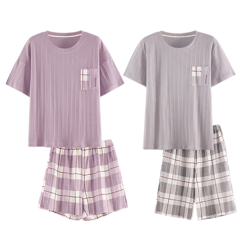 2022夏季女睡衣短袖棉质家居服情侣棉质可外穿套装套头薄款男莎丞