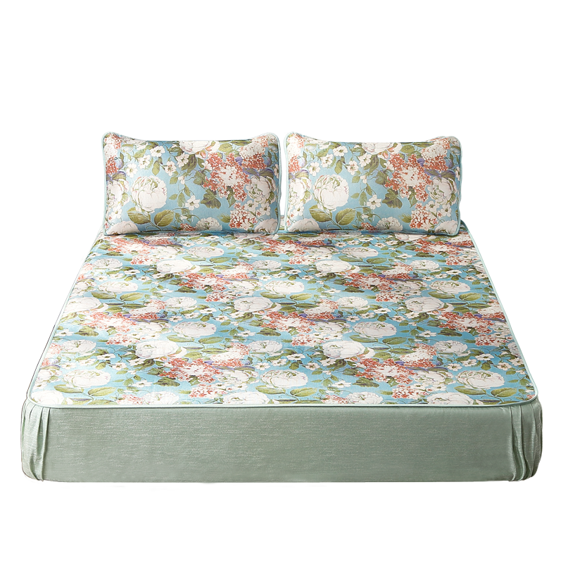 富安娜冰丝凉席床笠款凉席可折叠夏季家用学生宿舍床笠凉席三件套