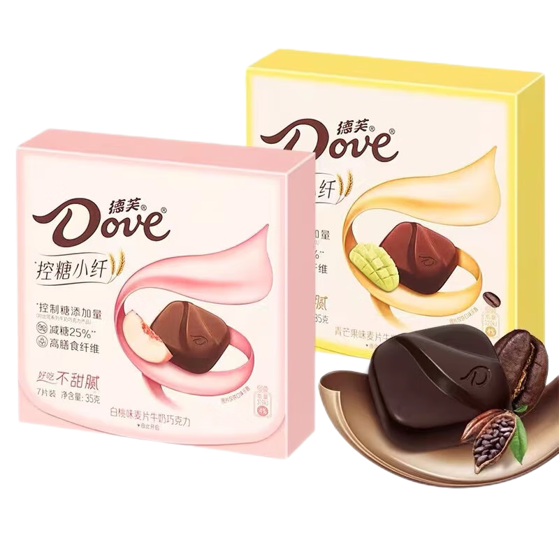 德芙(DOVE)0糖控糖巧克力35g*4零糖黑巧克力白桃燕麦芒果原味