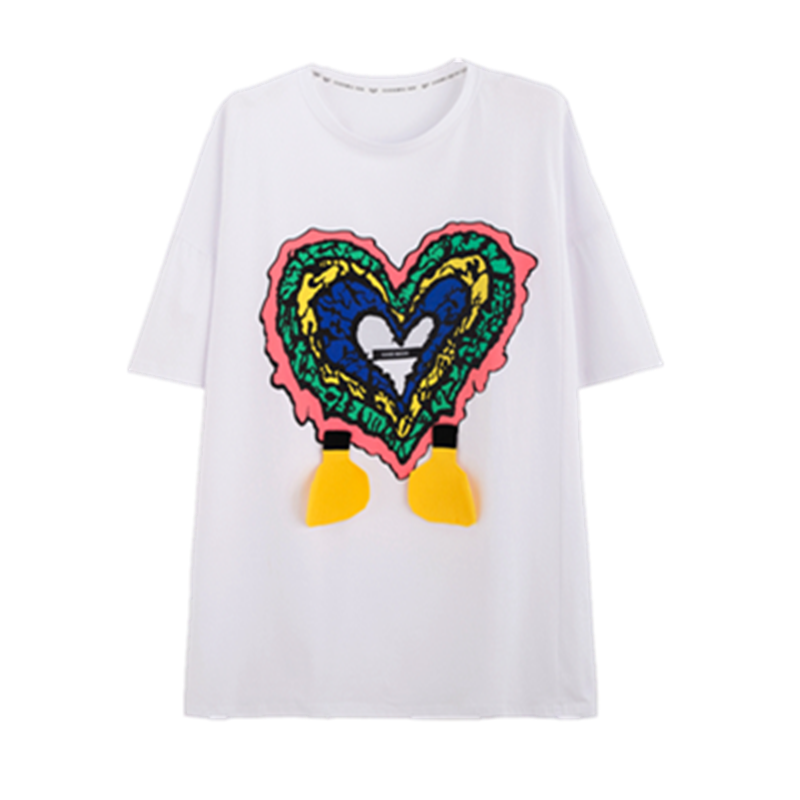 秋壳日系潮流ins原宿风爱心印花短袖T恤女2022夏季小众感圆领上衣