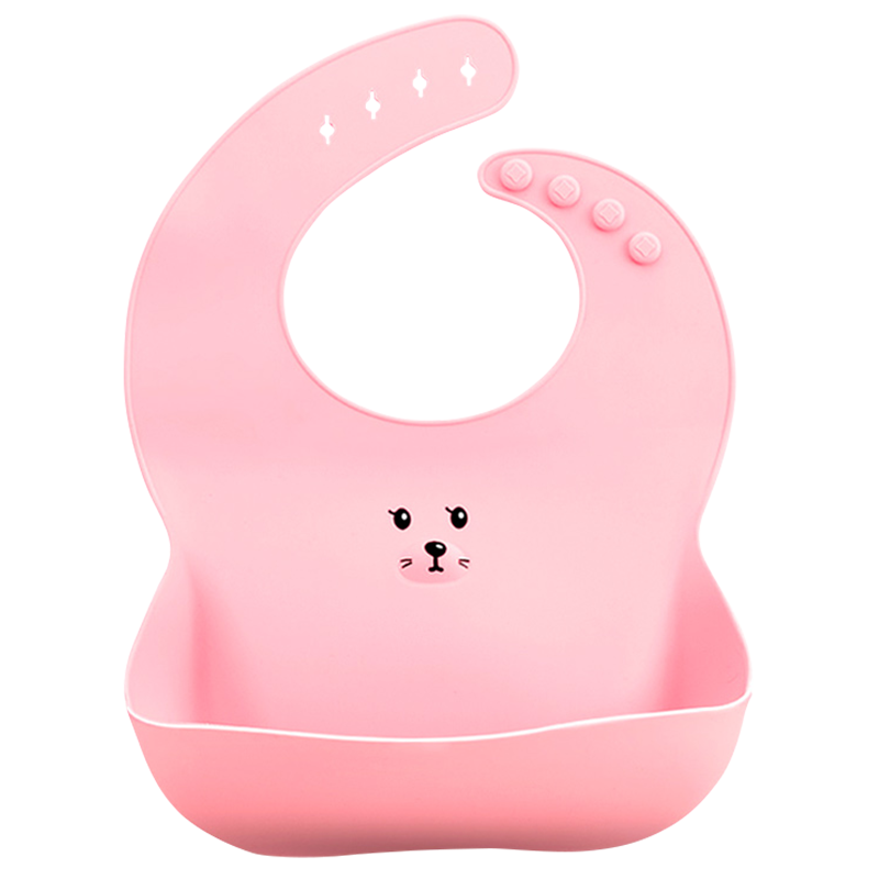 DuDi/青蛙嘟迪 婴幼儿宝宝吃饭围兜婴儿防水饭兜儿童硅胶围嘴小孩喂饭兜食物饭兜口水兜 樱桃粉