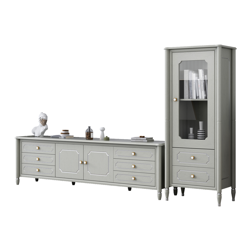 现代简约美式轻奢莫兰迪灰实木电视柜ML-205酒柜组合大小户型客厅储物柜