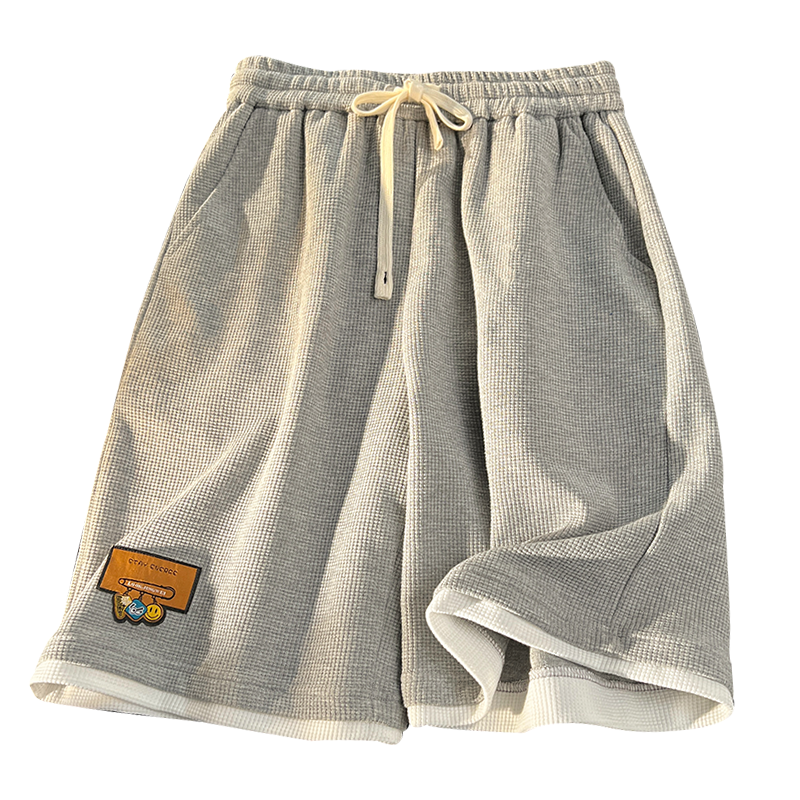 WOOG2005华夫格假两件短裤男潮流宽松休闲五分裤直筒阔腿百搭裤子