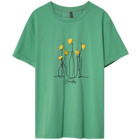 OUNIXUE欧昵雪 | [时尚宽松T恤]夏季插画风立体绣花装饰圆领短袖个性上衣女