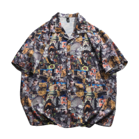 WOOG2005 轻奢潮流花衬衫男女夏季短袖衬衣薄款透气动漫体恤衫男