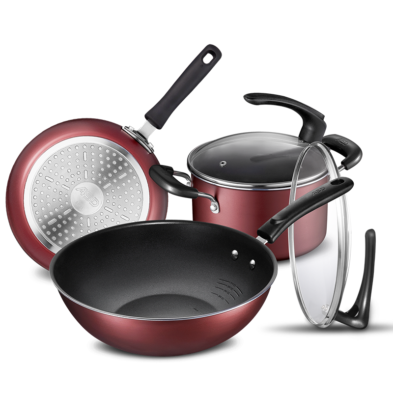 爱仕达 锅具套装 不粘锅3件套组合 不沾炒菜锅/平底煎锅/汤锅EC03CTJ 电磁炉明火通用